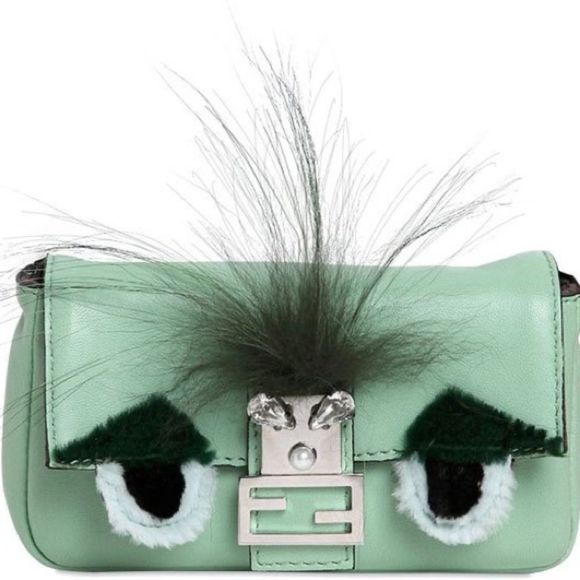 Fendi Handbags - FENDI Monster Micro Baguette Mint Leather Crossbody Bag w/RFID